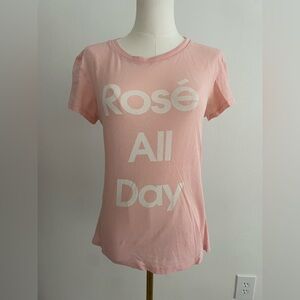 Wildfox Pink 'Rosé All Day' Short Sleeve Tee